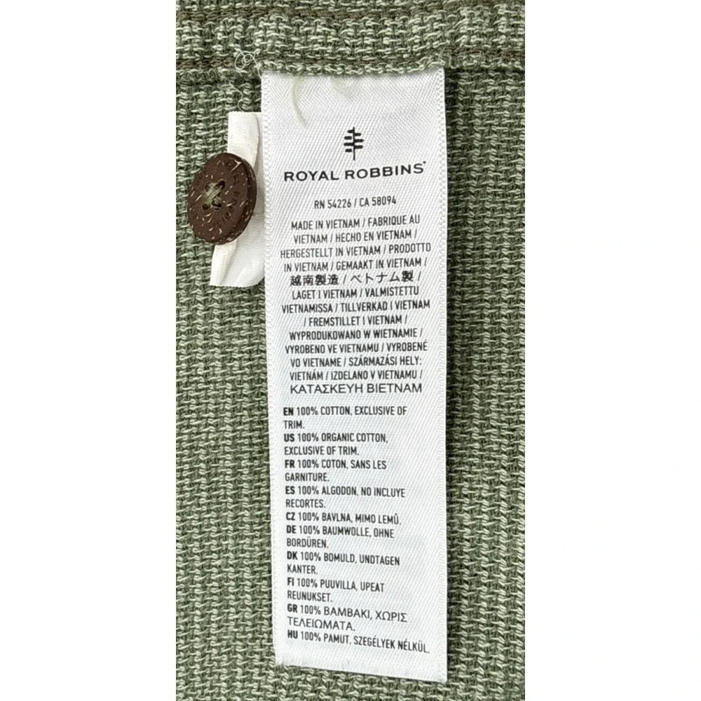Royal‎ Robbins Shirt Men L Organic Cotton Sage Green Textured Outdoor Travel
